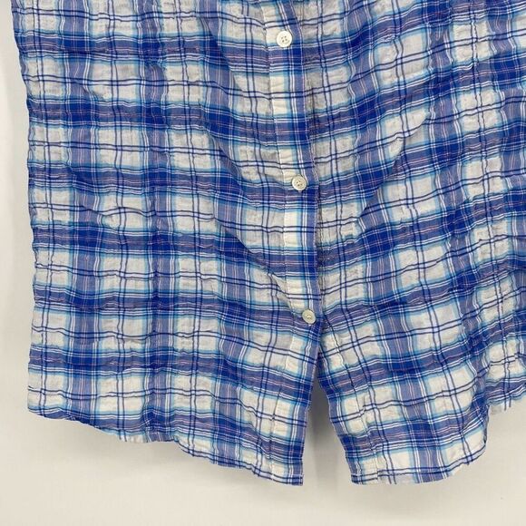 J. McLaughlin Lois Textured Crinkle Cotton Plaid Pastel Cool Crisp Button Down S - Picture 3 of 12